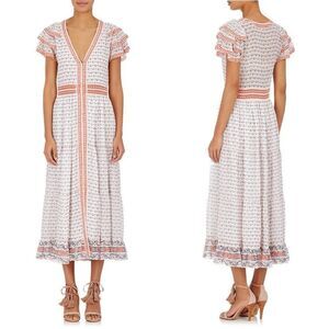 NEW $600 ULLA JOHNSON Ambra Floral Silk Ruffled Flutter Sleeves Long Dress